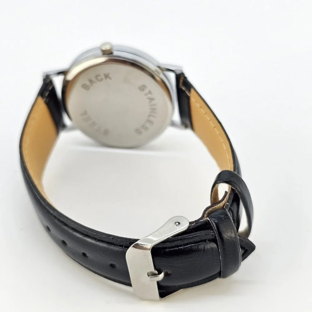 Now Is A Good Time Women's Watch 38MM White Dial Black Leather Bands NEW Battery